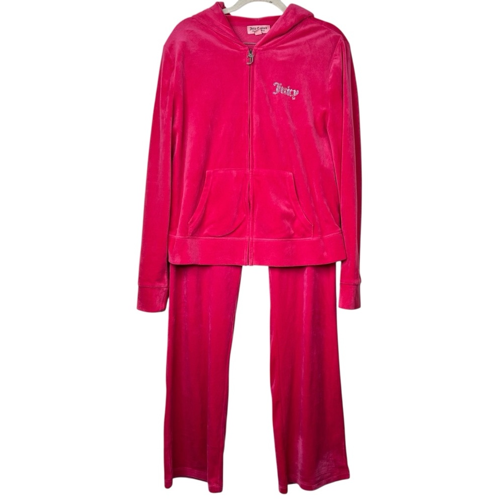 Juicy Couture Y2K Velvet Velour Hot Pink Barbie Track Suit Hoodie Women’s L/XL